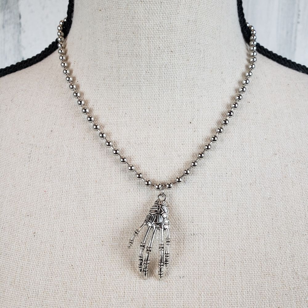 Silver Skeleton Hand Necklace